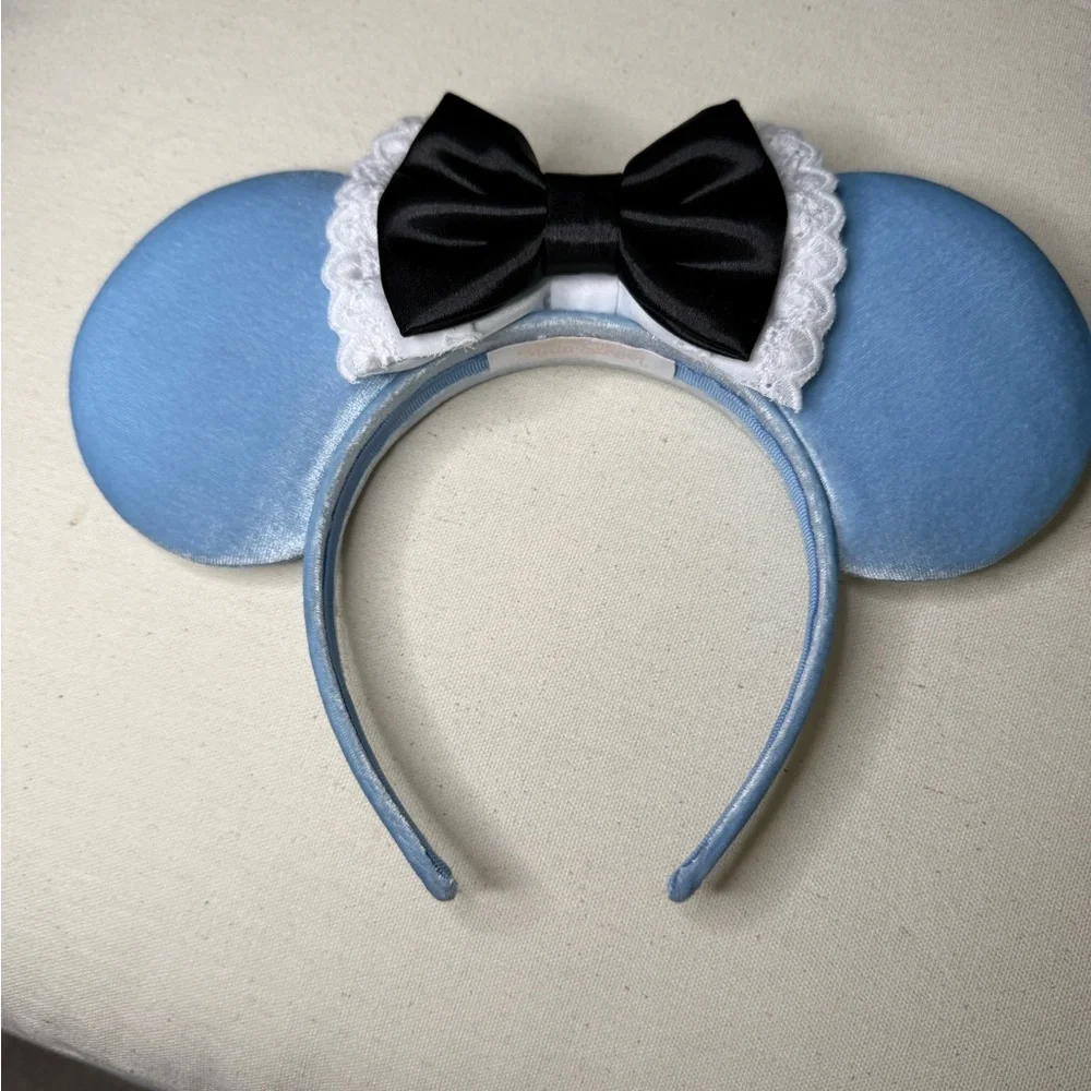 Alice and Wonderland Blue Mouse Ears Headband with Black Bow